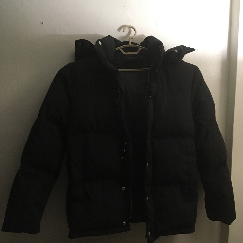 Men’s All Saints Black Puffer Coat Jacket With Hood Size Small Black